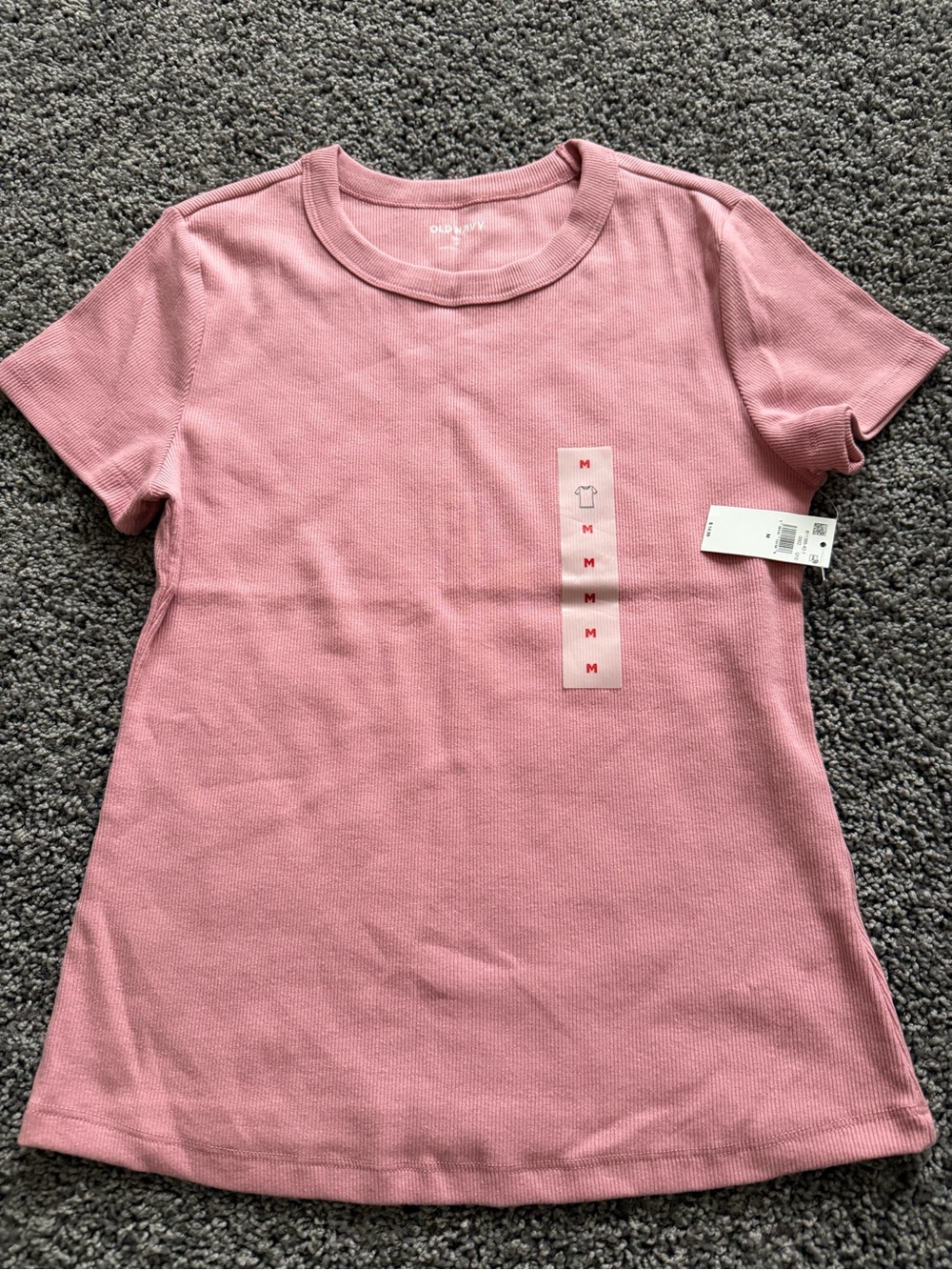 NWT Old Navy Pink Ribbed Crew Neck Tee Size Medium Soft Stretch Basic Top